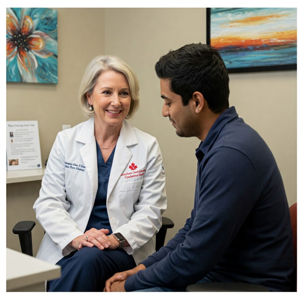 Doctor checking the male patient that has sexual health problems
