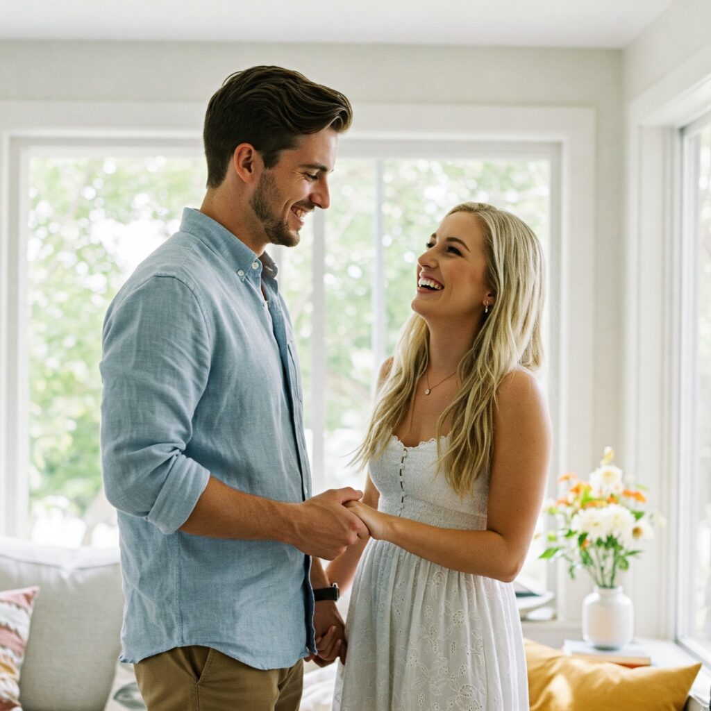 couple is happy standing in the house after sexual wellness solutions