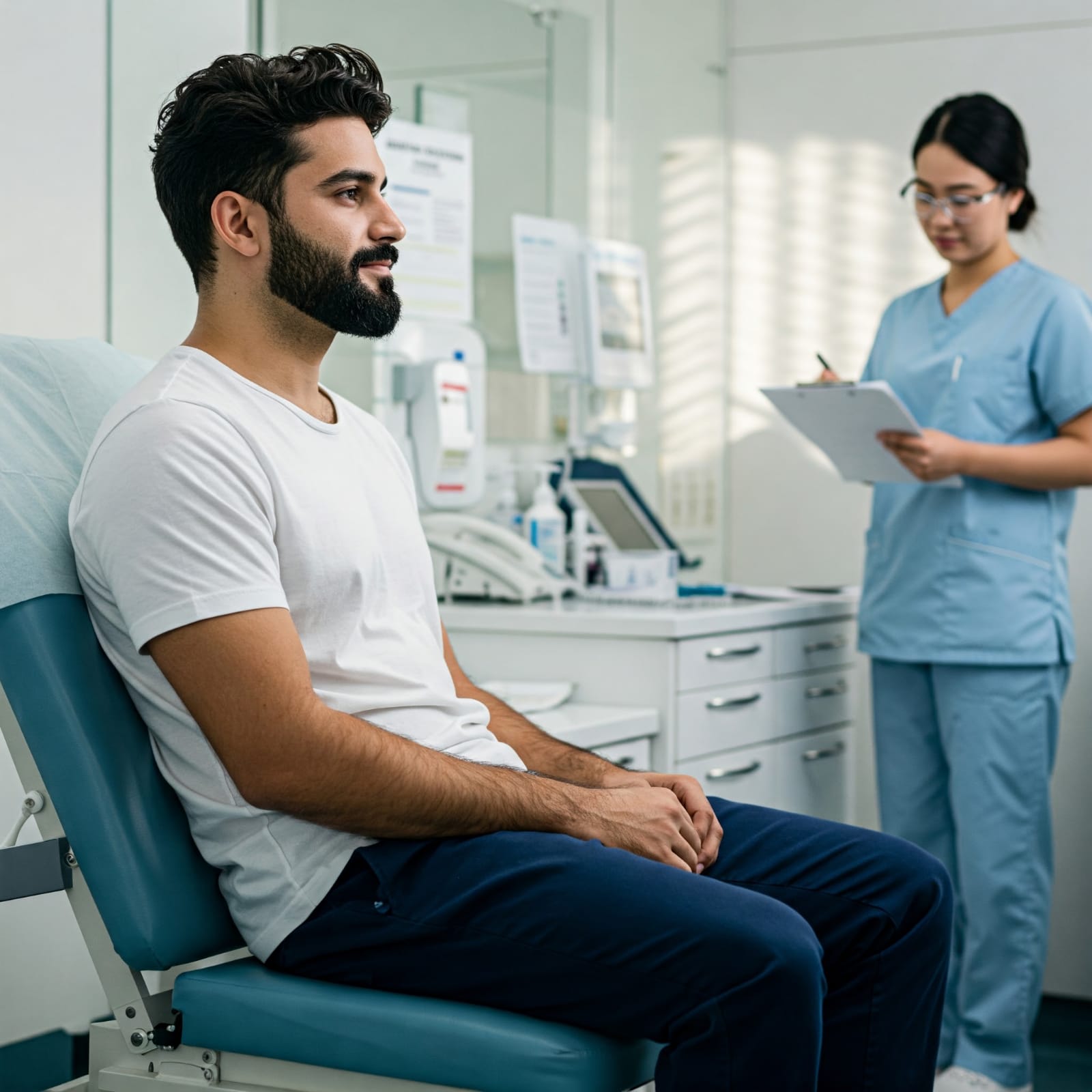 young men came to health clinic for his performance increase naturally