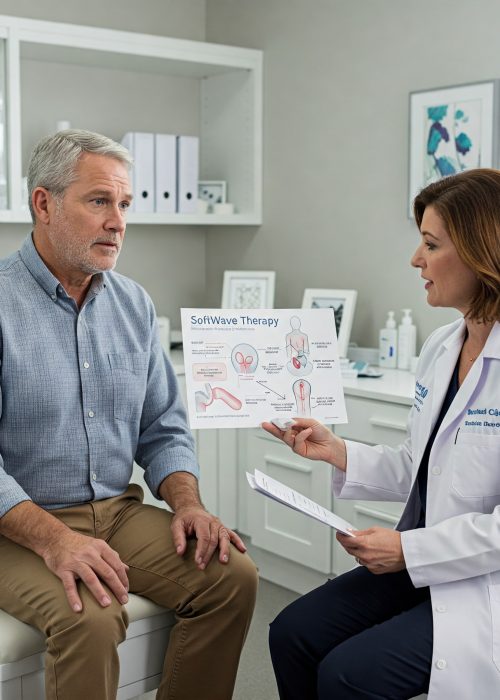 patient and doctor cunslting regarding Softwave therapy in Ontario